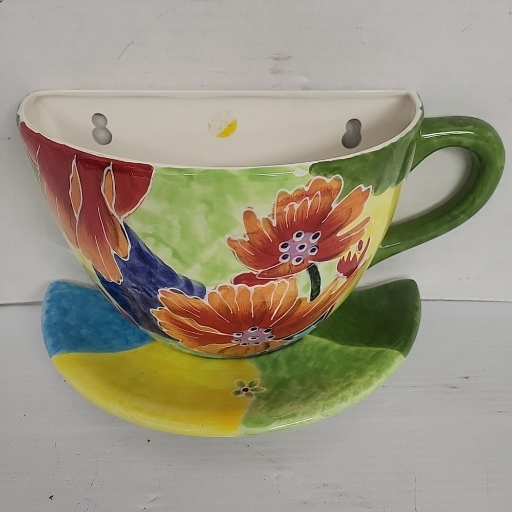 STYLE EYES BAUM BROS RED POPPY TEA CUP WALL POCKET VASE